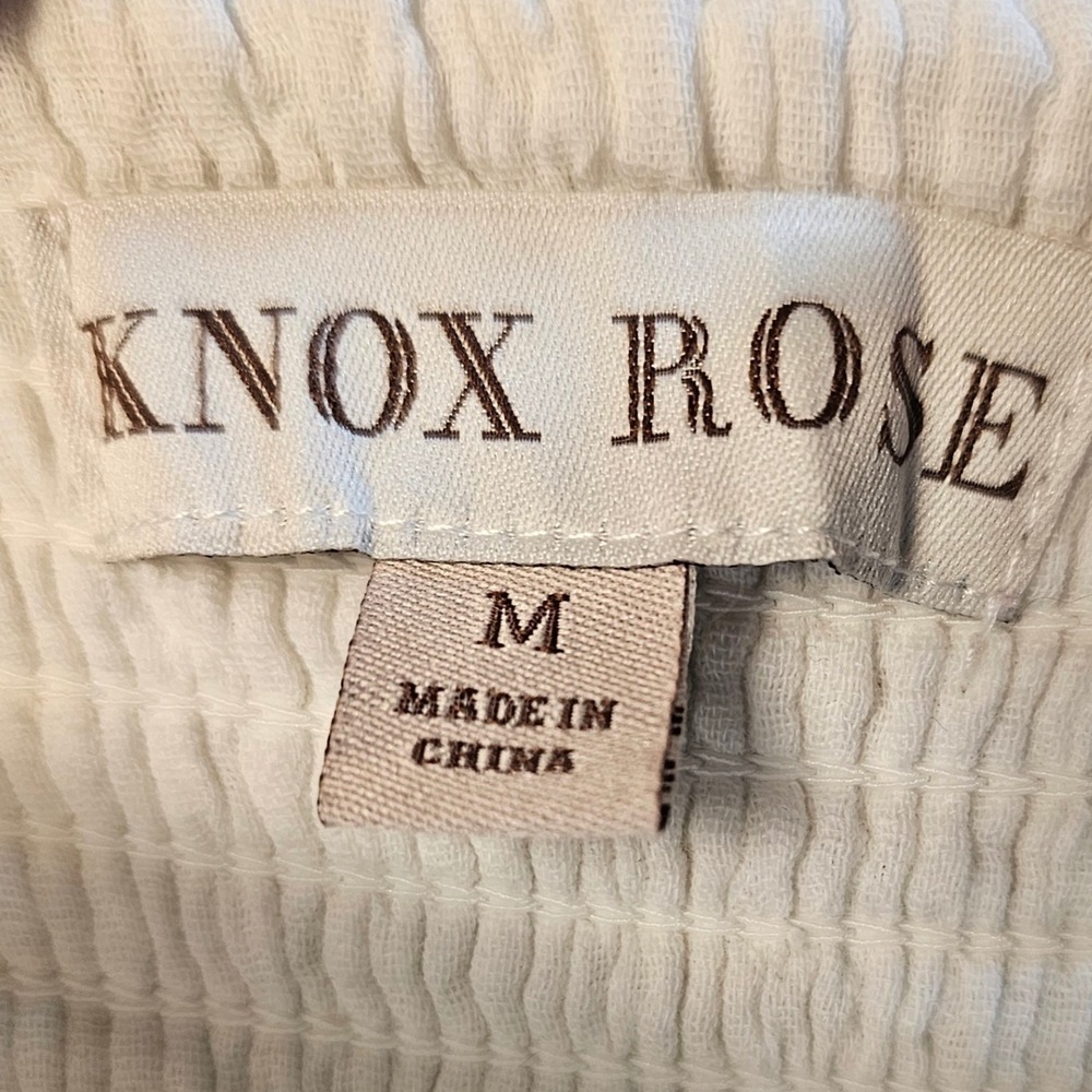 Knox Rose White Cotton Gauze Tiered Midi Dress Smocked Back Adjustable Straps M - Picture 5 of 9